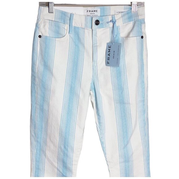 FRAME NWT $230 Le High Skinny Crop Stripe Jeans Blue White Ombré Size 27 - Picture 6 of 13